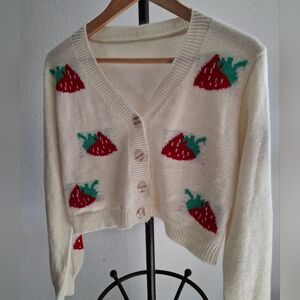 Crop strawberry knit sweater